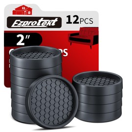 Furniture Coasters - 2” Non Slip Furniture Pads for Hardwoods Floors, 12 PCS Round Rubber Non Skid Furniture Caster Cups, Anti Slide Furniture Feet Floor Protectors for Bed Couch Stoppers (Black)