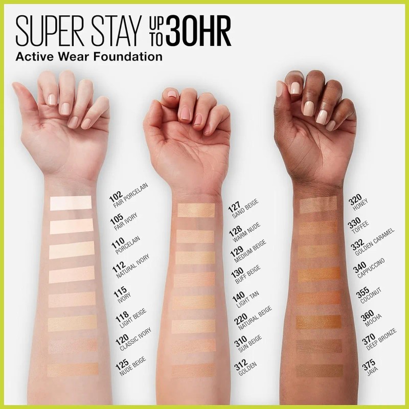 Base Líquida Maybelline Superstay Active Wear Tono 128 Warm Nude