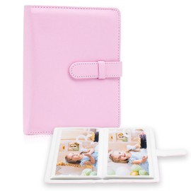 Photo Album 4 x 6 Photos - 68 Pockets Small Mini Capacity Premium Vegan Leather Cover, Portable Wallet Photo Album for Boys Girls Birthday Wedding (Pink)