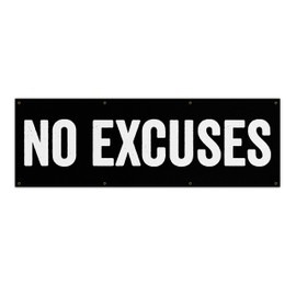 Damdekoli No Excuses Banner - Motivational Home Gym Decor - Large Quote Wall Art - Weightlifting - Inspirational - Minimalism (48 x 16 Inches)