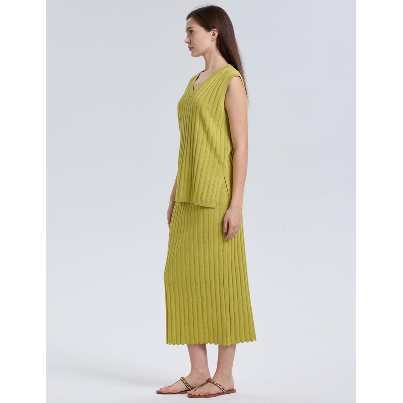 SCUSTY Women's 2 Piece Sweater Skirt Sets Sleeveless V Neck