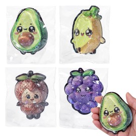 Anboor Fruit Card Squishies Toys - 4 Pack Grape, Strawberry, Banana, Avocado Stress Relief Sensory Fidget Toys for Kids and Adults, Soft and Squishies Novelty Party Favors