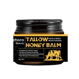 Beef Tallow Balm for Skin, Grass-Fed Beef Tallow & Raw Honey Moisturizer for Face & Body, Hydrating Tallow Cream with Beeswax, Natural Daily Moisturizing Balm for Dry Skin, Unscented, 2 Oz