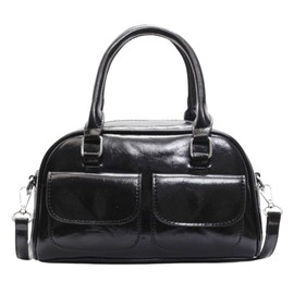 Harugio Double Pocket Mini Boston Bag, Shoulder Bag, Women's Shoulder Bag, Handbag, 2-Way, Small, Horizontal, Cross-body, Cross-body, Wide, Trend, Bag, Stylish, Cute, Popular, Black