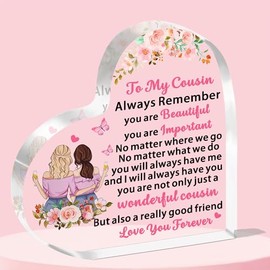 JETTOP Cousin Gifts for Women Cousins Birthday Gifts Female Cousin Christmas Heart Plaque Acrylic Wonderful Cousin Gifts