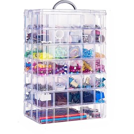 Whonline 7-Tier Stackable Storage Container Box with 70 Compartments, Plastic Organizer Box for Arts and Crafts, Toy, Fuse Beads, Washi Tapes, Sewing Supplies