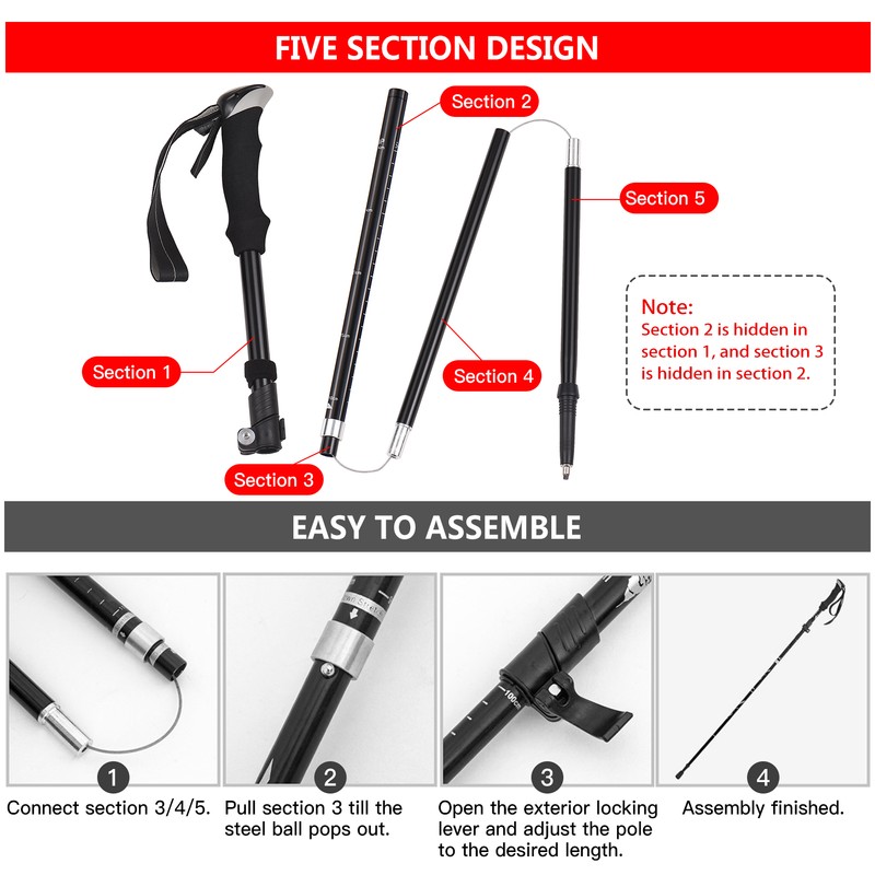 TOMSHOO Trekking Pole Lightweight Collapsible Trekking Pole Five-fold Walking Stick