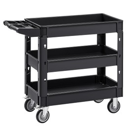 VEVOR Utility Cart, 3-Tier Plastic Service Cart with 550LBS Capacity, 360° Swivel Casters (Including 2 Locking Wheels), Medium Lipped Shelves, Ergonomic Handle, for Garage, Warehouse, Cleaning Tasks