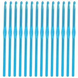 Aluminum Crochet Hook 5.0mm Knitting Needles Craft Yarn, US Size H Size 8 Crochet Hook for DIY Craft, Gold Crochet Needles for Knitting Scarf(14 Pcs Blue)