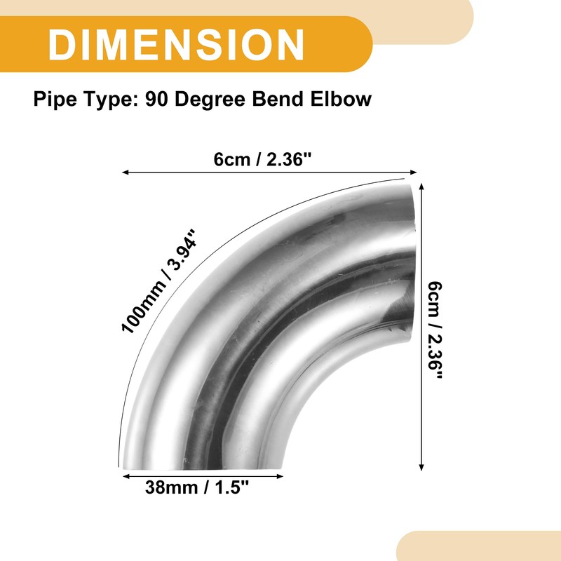 Partuto 4 Pcs 1.5" Universal Stainless Steel 90 Degree Exhaust