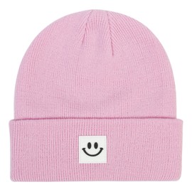 Orfila Toddler Beanie for Boys Girls Kids Baby Winter Hat Smiley Face Warm Baby Hats Toque 2-6 Years Pink