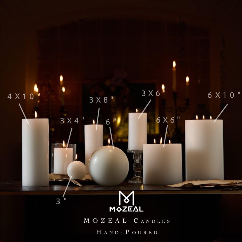 MOZEAL 4" x 10" Extra-Large White Pillar Candles (Set of