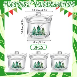 Whaline 3Pcs Christmas Acrylic Sugar Bowl with Lid Spoon Forest Tree Xmas Candy Jar Clear Kitchen Storage Container for Coffee Hot Cocoa Bar Supplies Accessories