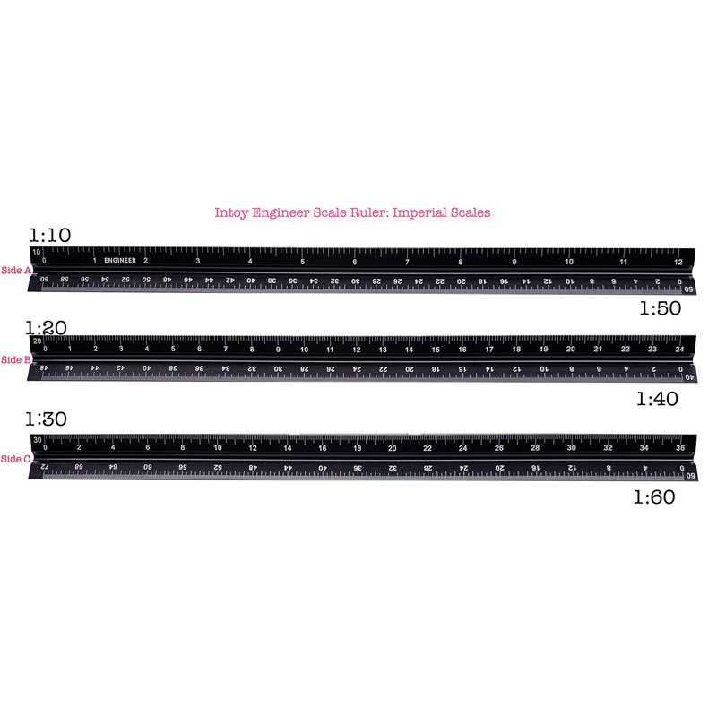 Intoy 12 Inch Triangular Engineer Scale Ruler, Anodized Solid Aluminum
