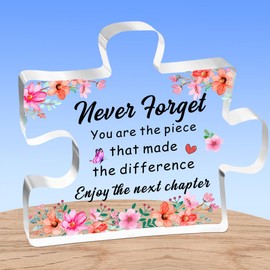 AMZQ Leaving Gifts for Women, Acrylic Puzzle Plaque Retirement Gifts for Women New Job Gifts for Colleagues Friend Teacher,Never Forget You Are The Piece That Made The difference