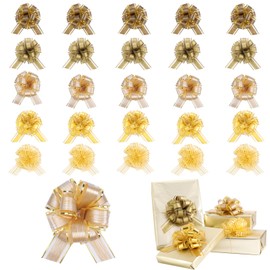 FORBINBO 20 Pcs Pull Bows for Gift Wrapping,6 Inches 5 Types of Gift Bows with Ribbon for Wedding, Valentines Day, Birthday, Anniversary, Florist Packaging ，Flower Bouquets and Basket (Gold)