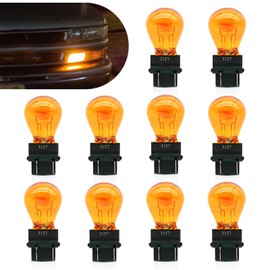 leechio 10 PCS Car Brake Halogen Light,3157 12V 21/5W Waterproof Shock Resistant Dual Signal Bulb, Plug Play Tail Replacement Light Bulb, Suitable for Most Cars (Amber)