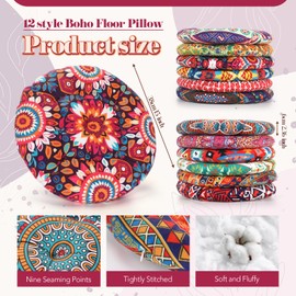 Nuogo Nuogo 12 Pcs Bohemian Floor Pillows Seating Boho Floor Cushions Sitting Pillows for Yoga Mandala Meditation Pouf for Living Room Balcony Office Tatami(Round)