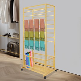Floor Standing Ribbon Storage Organizer, 16-Layer Iron Rolling Ribbon Holder Organizer Rack with Bottom Basket, Wrapping Paper Holder, Slim Ribbon Storage Rack for Flower Shop,Craft Room H: 60inch