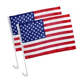 UHANBUT 2PCS American Car Window Flags, 17" x 12" USA Car Flag with Window Clip & Flag Pole, Double Sided Vehicle Patriotic Decoration Accessories for Cars, Trucks, SUVs