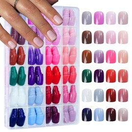 576Pcs Short Square Press on Nails Reusable Acrylic Fake Nails with Designs Full Cover Color False Nails 24 Solid Color Glue on Nails Glossy Summer Stick on Nails Set for Women Girls Nail Art DIY