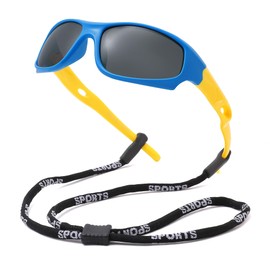 Pro Acme Kids Sunglasses for Boys Girls, Polarized Sports Child Youth Baseball Sunglasses with Strap for Kids Ages 3-12 (Sky Blue/Yellow)