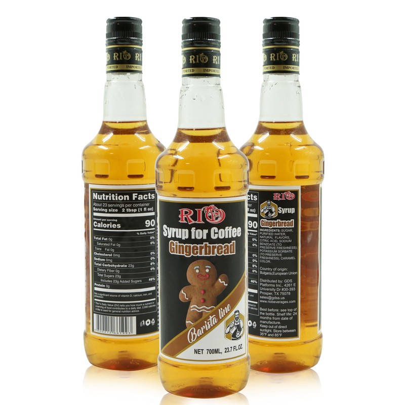 RIO Gingerbread Flavored Coffee Syrup, 700ml – Spiced and Warming,