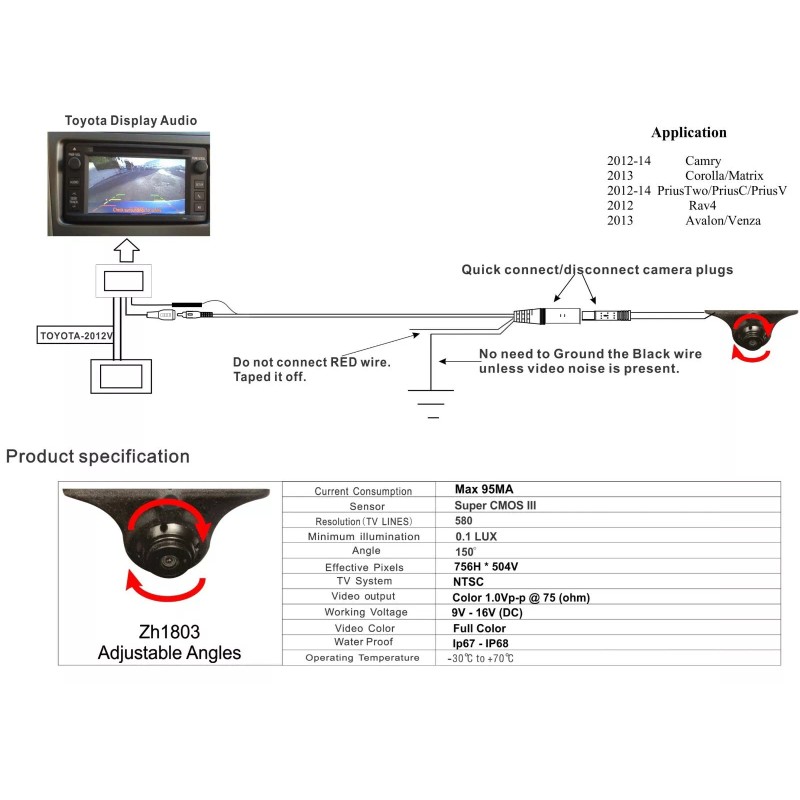 AAT Backup Camera Kit For Toyota Camry, Prius, Rav4, Corolla