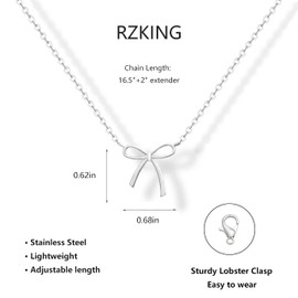 RZKING Silver Bow Necklace for Women, Charm Bow Jewelry Thoughtful Gifts for Women (Bow)