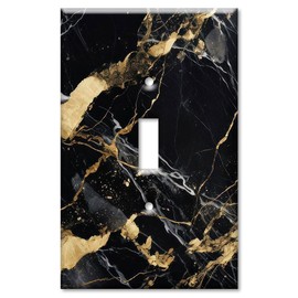 Art Plates - OVERSIZED - 1 Gang Toggle Decorative Metal Switch Plate - One Gang Jumbo Wall Plate for Toggle Style Light Switches - Black & Gold Marble Print - MADE IN USA, UL Listed, 5.5 x 3.5