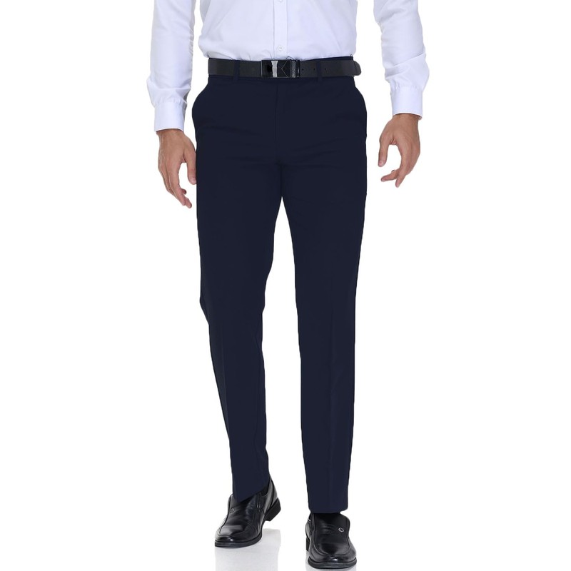 Soojun Men's Modern Fit Flex Flat Front Dress Pants, Navy,