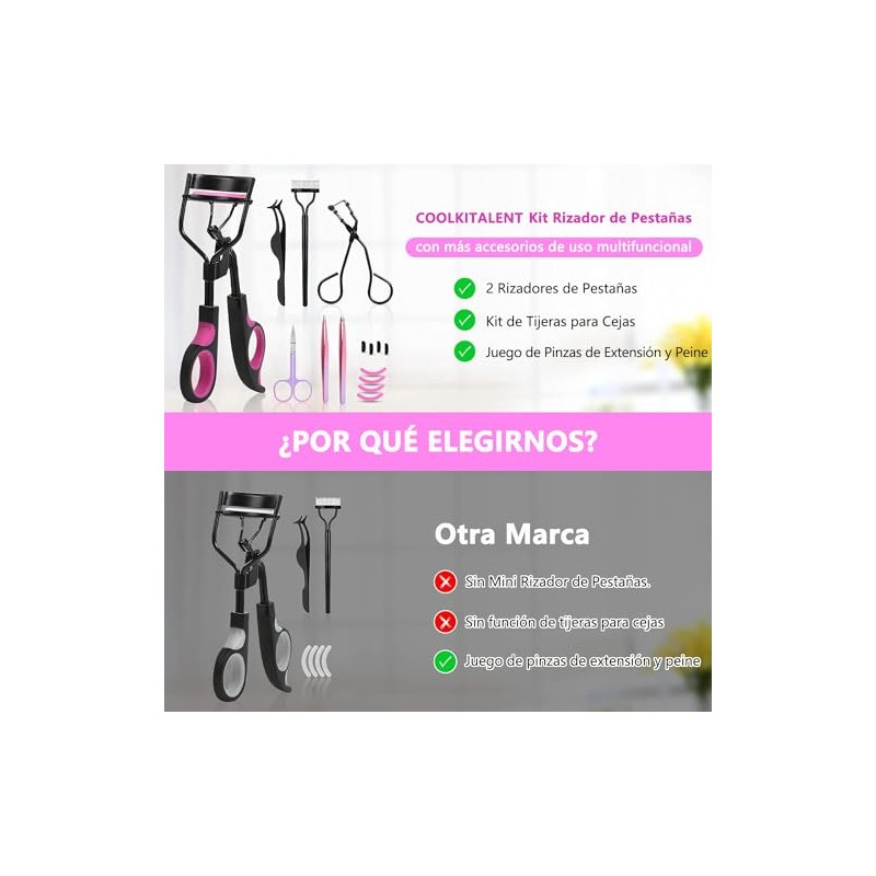 Rizador de Pestañas 7 en 1 con 4 Almohadillas de
