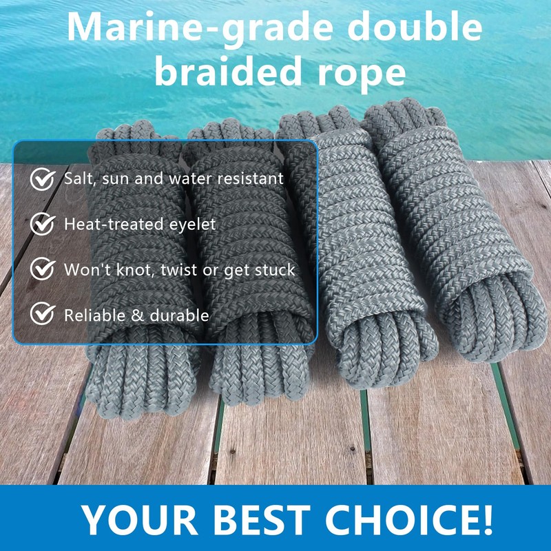 Dock Lines 15' x 3/8" Double Braided Marine Mooring Ropes