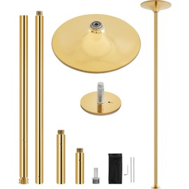 Yaheetech Stripper Dance Pole Spinning Static Dancing Pole Portable Removable for Home Club Bar Gym 44.5-108.3 Height Adjudtable & Weight Capacity 500lb - Gold