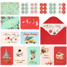 Faccito 30 Sets Christmas Greeting Cards with Envelopes and Stickers Christmas Holiday Cards Bulk Happy Holiday Winter Greeting Cards Merry Christmas Cards Boxed for Xmas New Year Gifts, 4" x 6"
