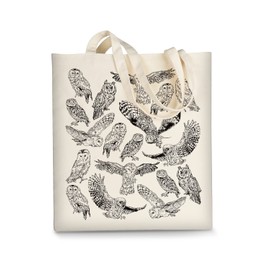 AUSVKAI Canvas Tote Bag Aesthetic for Women, Cute Trendy Owl Hand Drawn Reusable Cloth Cotton Bags with Handle for Grocery College Shopping Beach