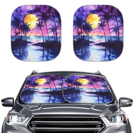 SEANATIVE Purple Sunset Coconut Tree Car Sun Shade for Car Accessories Butterfly Print Car Windshield Sunshade Cover Foldable Reflective Sun Visor
