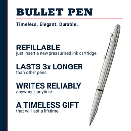 Fisher Space Pen Chrome Bullet Pen, Pressurized Ballpoint Pen, Compact Size, Writes Upside Down and in Extreme Temperatures, Smooth Black Ink, Medium Point, Pocket Clip, Gift Box, Made in USA