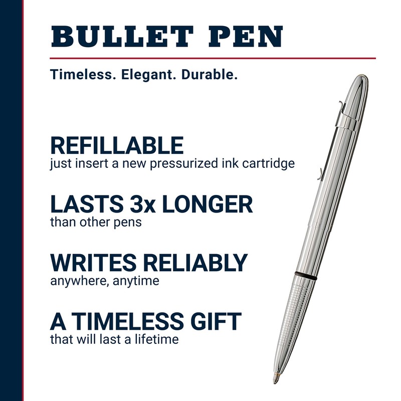 Fisher Space Pen Chrome Bullet Pen, Pressurized Ballpoint Pen, Compact