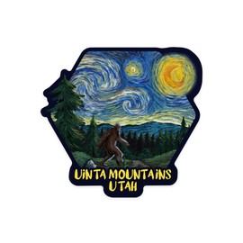 Die Cut Sticker Uinta Mountains, Utah, Bigfoot, Starry Night, Contour Vinyl Sticker 1 to 3 inches (Waterproof Decal for Cars, Water Bottles, Laptops, Coolers), Small