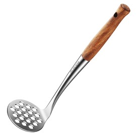 Avocado Masher Stainless Steel Small, Mini Potato Masher, Wooden Handle Potatoes Masher Kitchen Tool for Avocado, Potatoes, Beans, Vegetables, 8.7Inch Metal Mashing Utensil