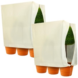 Ribbonlic 2 Pcs 47" x 70.8" Winter Plant Covers Freeze Protection Frost Cloths Blankets with Zipper Drawstring Large Tree Shrubs Covers for Outdoor Plants for Winter Cold Weather Fruit Tree Potted