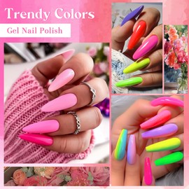 MSRUIOO Bright Gel Nail Polish Set 12PCS Gel Polish Kit Purple Pink Green Bright Color Gel Nail Polish Kit for All Season Fun DIY Manicure Kit Gift for Women