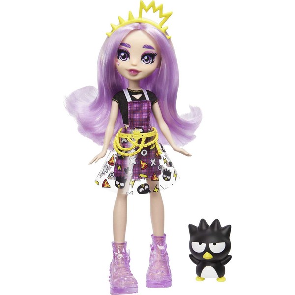 Mattel Sanrio Badtz-Maru Figure & Jazzlyn Doll (~10-in) Wearing Fashions and Accessories, Long Purple Hair and Trendy Outfit, Great Gift for Kids Ages 3Y+