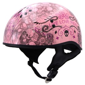 Milwaukee Leather Hot Leathers HLD1048 'Live, Love Ride' Gloss Pink Motorcycle DOT Approved Skull Cap Half Biker Helmet - Small