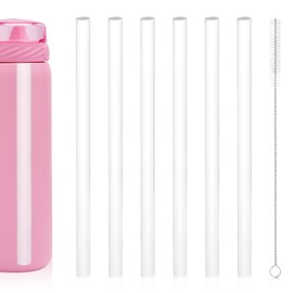 6PCS Replacement Straws for Ello Cooper Stainless Steel Water Bottle 22oz, Reusable Plastic Straws with Cleaning Brush for Travel Tumbler Accessories Straws (Free BPA)