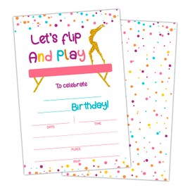 ltazhyi Gymnastics Birthday Party Invitation Card for Kid, Gold Foil Birthday Invitations for Girls, 20 Invitation Cards with Envelopes Flip and Play Theme Celebration Party Supplies for Teen - 27