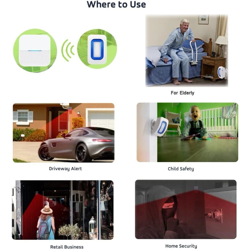 EverNary Wireless Motion Sensor Alarm With Portable Pager Caregiver Monitoring