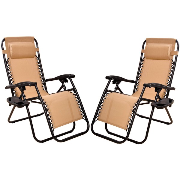 Elevon Adjustable Zero Gravity Lounge Chair Recliners for Patio, Beige, 2-Pack