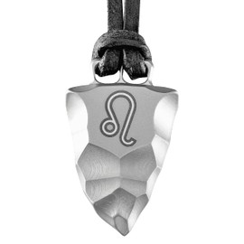 Element of Gods Titanium Thumb Wedge Zodiac Sign Leo Pendant with Leather Cord in Black, Leather